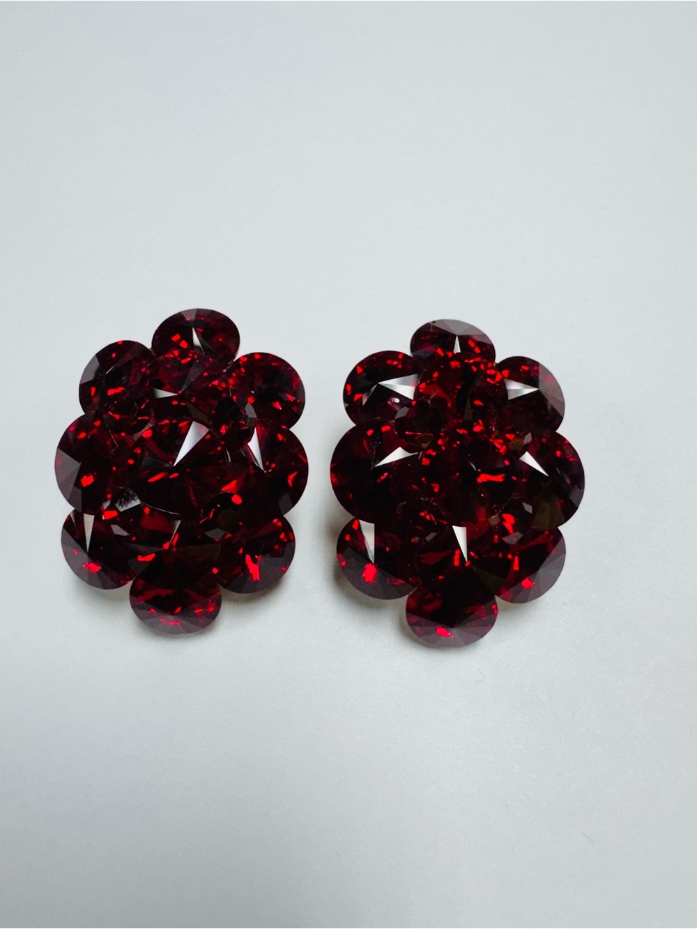 Vintage Deep Ruby Red Crystal Cluster Clip-On Earrings – Statement Glam Lauremer